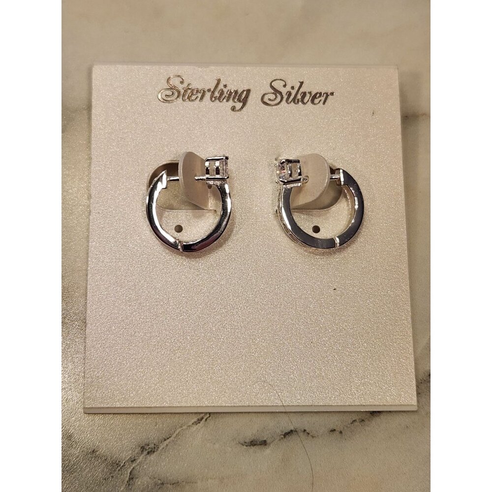 Sterling Silver Hoop Earrings With Cubic Zirconia Accents